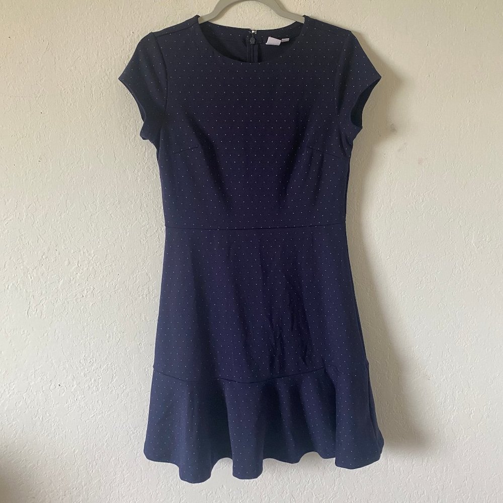 Gap Womens Dress Polka Dot Navy Blue Size 6 Minimalist Short Sleeve Zip Summer